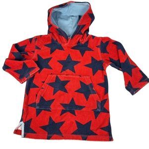 Mini Boden size 3/4 red navy star hooded towel
